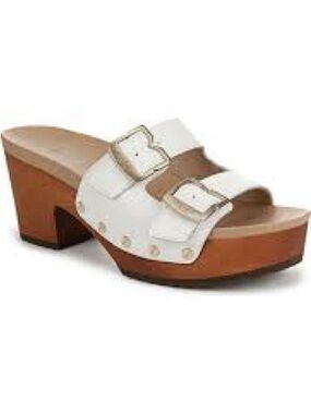 Dr Scholl’s White Buckle Platform Clog Sandals